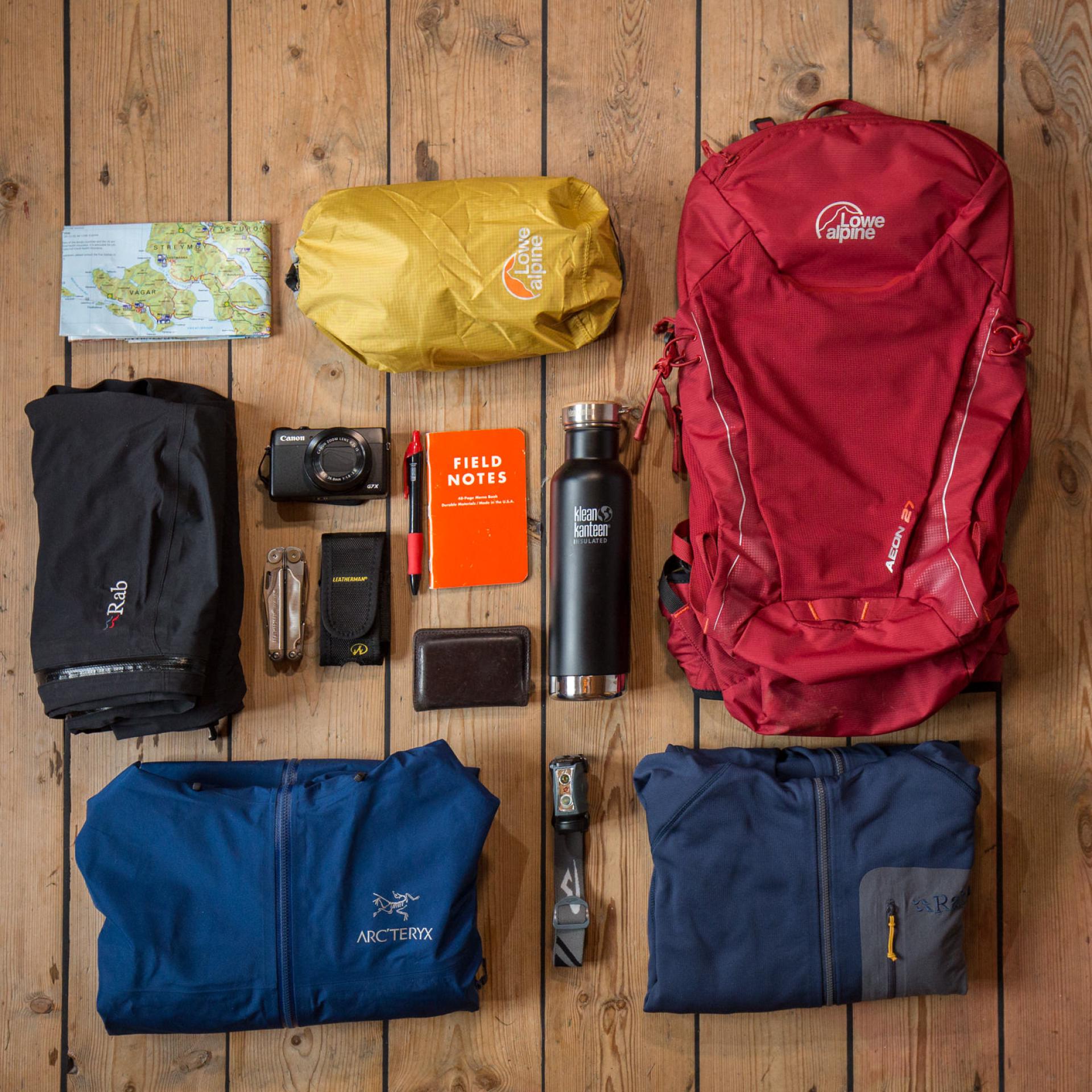 Hiking gear, preparing for a hiking trip in the Faroe Islands